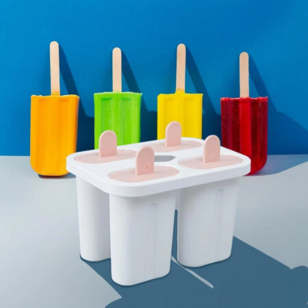 Set of 4 Popsicle Moulds: Reusable Ice Tray for Kulfi & Candy | White