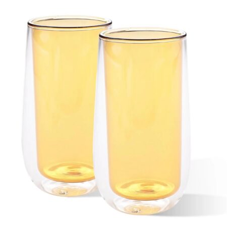 Kuber Industries 6 Pcs Double Walled Borosilicate Glass 240ml | Pack of 3 | Yellow