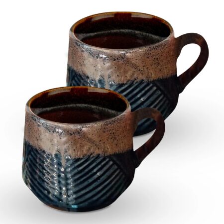 USHA SHRIRAM Ceramic Tea Coffee Cup 320ml x 2 Microwave Safe Glossy Finish Brown Black Mug Set Pack of 2
